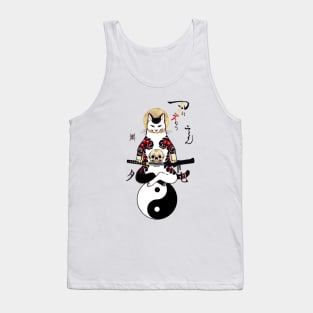 YIN YANG SAMURAI CAT WITH KATANA IN SKULL TATTOO Tank Top